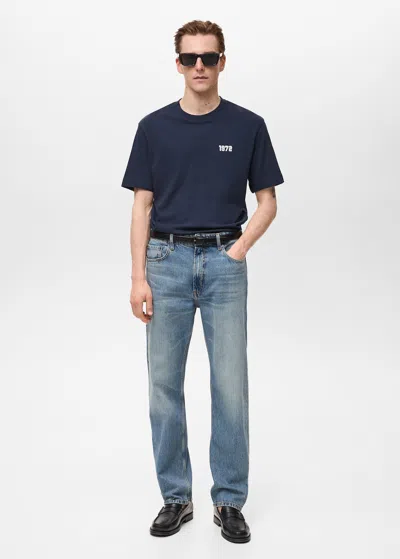 Mango Man T-shirt En Coton Brodé Bleu Marine Foncé - Homme - Xl -