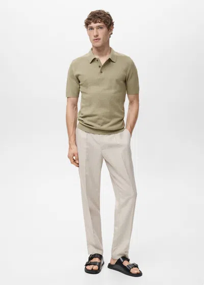 Mango Man Fine-knit Cotton Polo Shirt Khaki