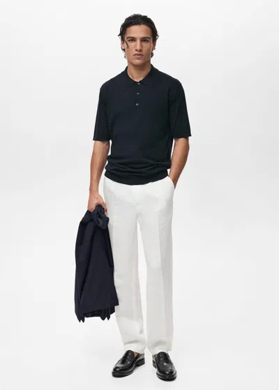 Mango Man Fine-knit Lyocell Polo Shirt Navy