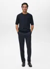 Mango Man Fine-knit Lyocell T-shirt Navy In Navy