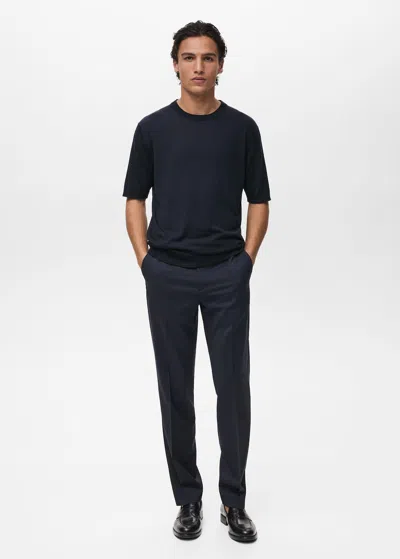 Mango Man Fine-knit Lyocell T-shirt Navy