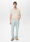 Mango Man Fine-knit Polo Shirt Ivory White In Ivory White