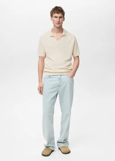 Mango Man Fine-knit Polo Shirt Ivory White