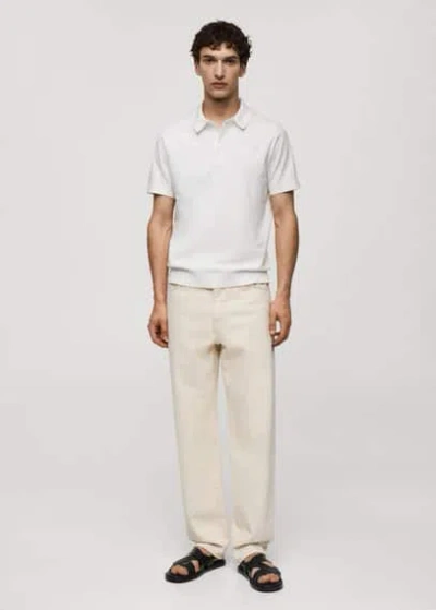 Mango Man Fine-knit Polo Shirt White