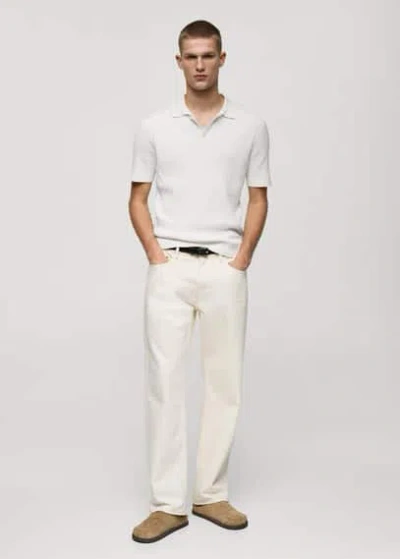 Mango Man Fine-knit Ribbed Cotton Polo Shirt White