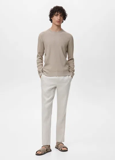 Mango Man Pull Coton Maille Fine Côtelée Beige - Homme - Xxl -  In Sand