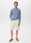 Mango Man Pull Coton Maille Fine Côtelée Bleu Porcelaine - Homme - Xxl -