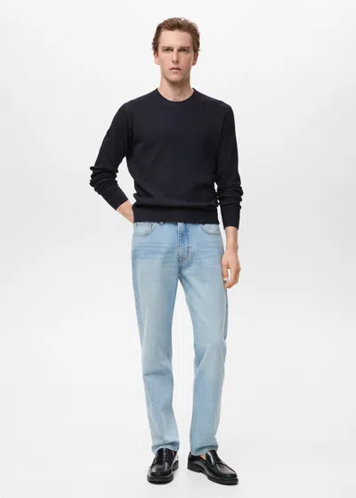Mango Man Pull Coton Maille Fine Côtelée Bleu Marine Foncé - Homme - Xxl -  In Blue
