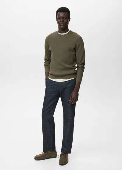 Mango Man Pull Coton Maille Fine Côtelée Olive - Homme - Xxl -  In Green