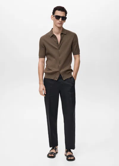 Mango Man Fine Ribbed Knit Shirt Brown