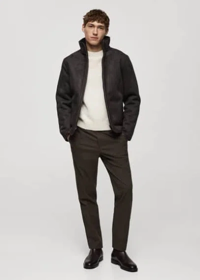 Mango Man Flannel Trousers Micro Houndstooth Flannel Brown