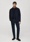 Mango Man Flannel Trousers Micro Houndstooth Flannel Indigo Blue