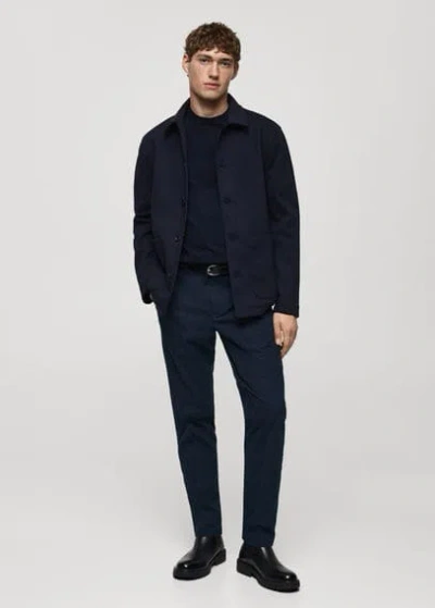 Mango Man Flannel Trousers Micro Houndstooth Flannel Indigo Blue