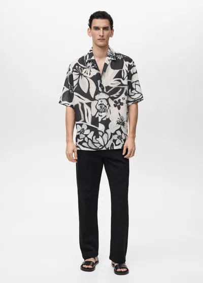 Mango Man Floral Print Shirt Black