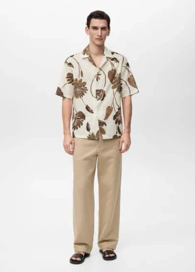 Mango Man Floral Print Shirt Brown