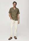 Mango Man Flowing Regular-fit Printed Shirt Khaki In Khaki