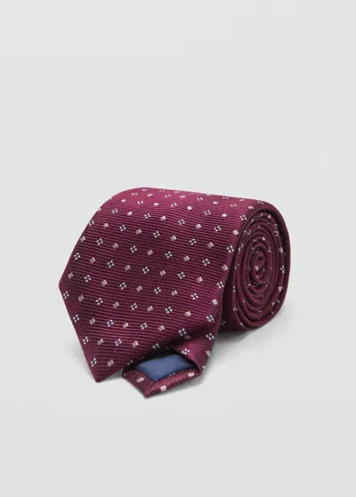 Mango Man Geometric Patterned Silk Tie Burgundy