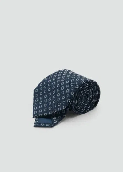 Mango Man Geometric Patterned Silk Tie Dark Navy