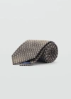 Mango Man Geometric Patterned Silk Tie Khaki