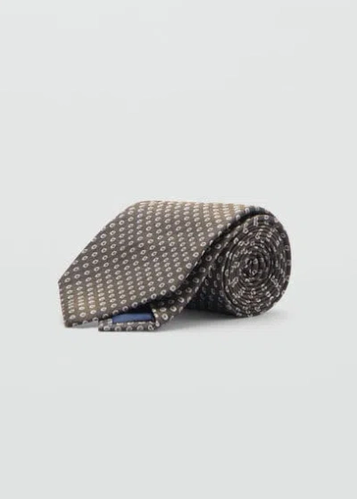 Mango Man Geometric Patterned Silk Tie Khaki