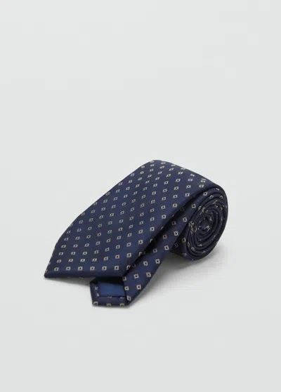 Mango Man Geometric Patterned Silk Tie Navy