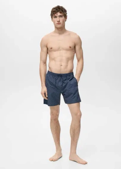 Mango Man Geometric-print Swimsuit Navy In Bleu Marine
