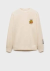 Mango Man Graphic Printed Cotton Sweatshirt Ecru In Ecru