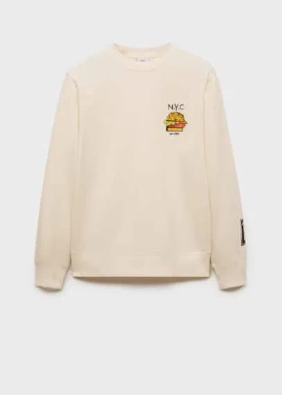 Mango Man Graphic Printed Cotton Sweatshirt Ecru