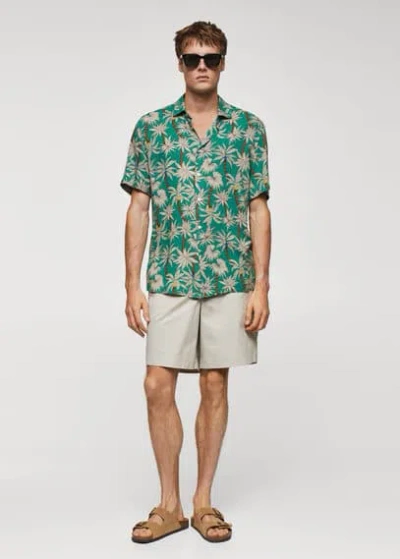 Mango Man Hawaiian Print Short Sleeve Shirt Green