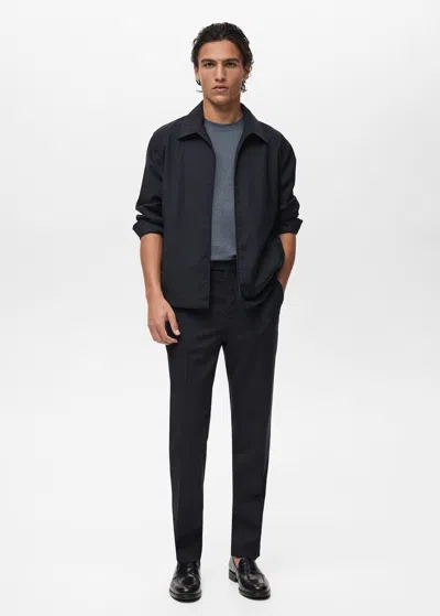 Mango Man Jacket With A Shirt Collar And Zip Dark Navy