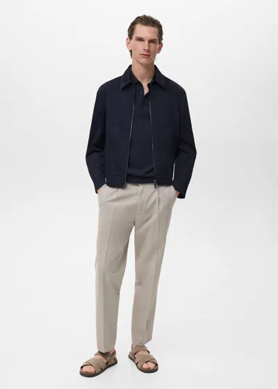 Mango Man Veste Col Chemise À Zip Bleu Pétrole - Homme - Xxl -