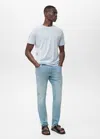 Mango Man Jean Jan Slim-fit Effet Usé Bleu Clair - Homme - 48 -