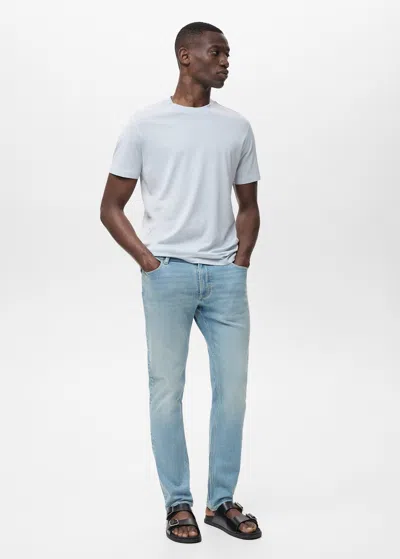 Mango Man Jean Jan Slim-fit Effet Usé Bleu Clair - Homme - 48 -  In Blue