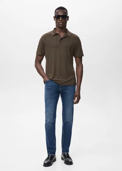 Mango Man Jan Slim-fit Faded Dark-wash Jeans In Blue