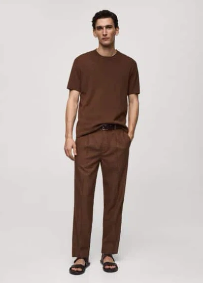 Mango Man Knit Cotton T-shirt Chocolate