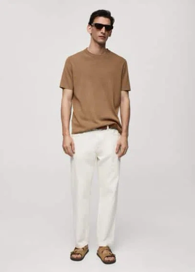 Mango Man Knit Cotton T-shirt Medium Brown