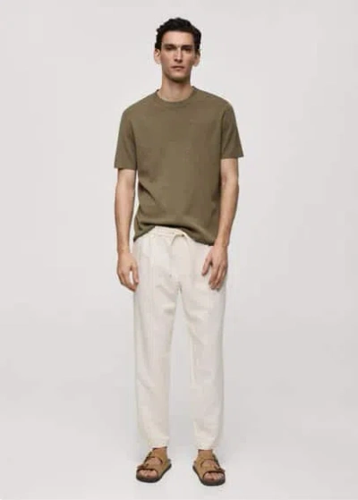 Mango Man Knit Cotton T-shirt Olive Green