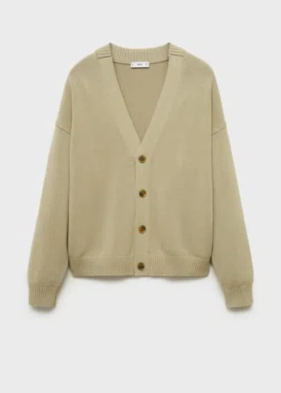 Mango Man Knitted Cotton Cardigan With Buttons Pastel Green