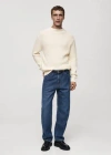 Mango Man Knitted Cotton Sweater Off White In Blanc Cassé