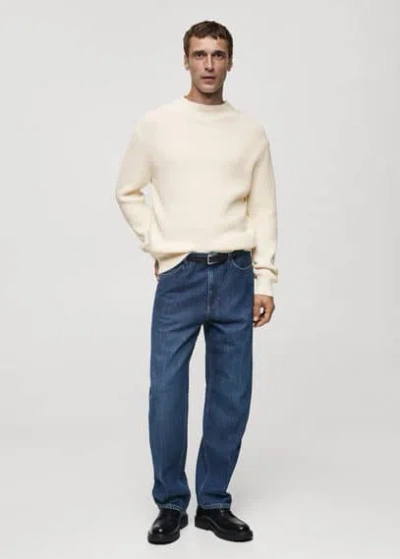 Mango Man Knitted Cotton Sweater Off White In Blanc Cassé