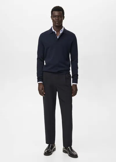Mango Man Knitted Polo-neck Sweater Navy In Blue