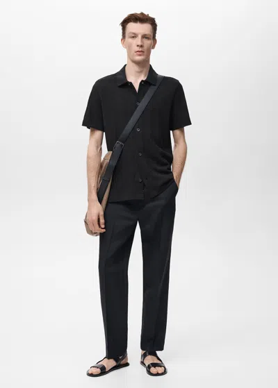 Mango Man Knitted Polo Shirt With Buttons Black