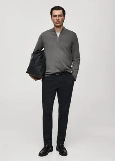 Mango Man Knitted Sweater With Zip Collar Grey