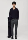 Mango Man Knitted Wool Blend Polo Sweater Dark Navy