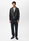 Mango Man Leather-effect Biker Jacket Black In Black