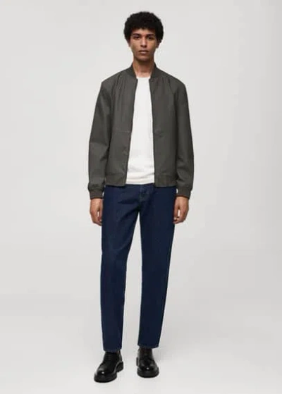 Mango Man Leather Effect Bomber Jacket Grey