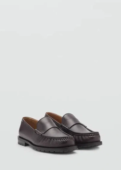Mango Man Leather Loafers Brown
