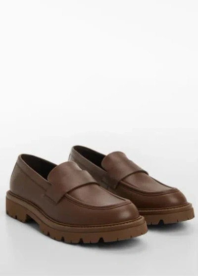 Mango Man Leather Moccasin With Track Sole Chocolate