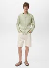Mango Man Linen 100% Shirt Pastel Green