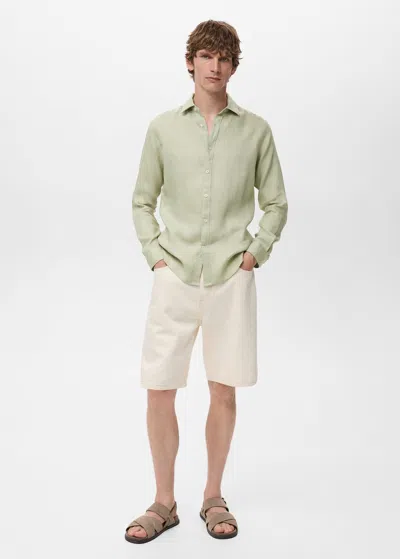 Mango Man Linen 100% Shirt Pastel Green